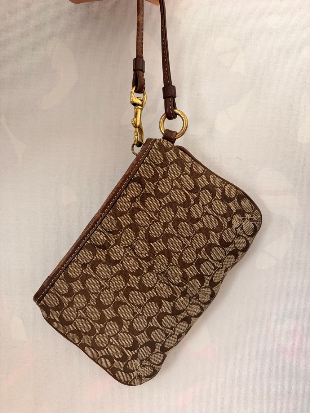 Coach Brown Signature Canvas Mini Wristlet with Gold Hardware - Picture 4 of 6